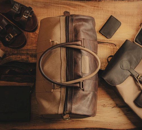 Cream and Brawn Duffle Bag