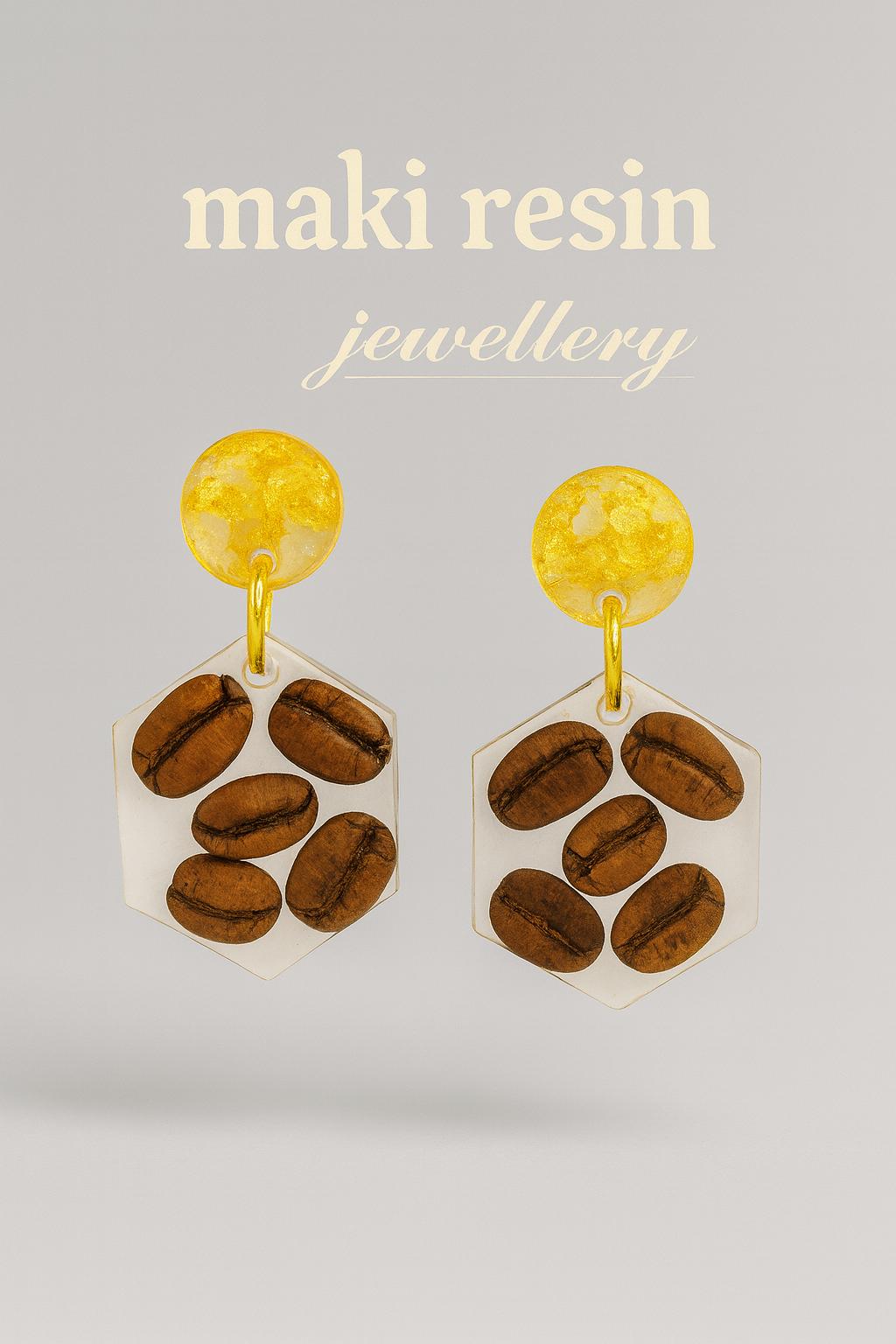 Hexagon Shaped Coffee Bean Earrings