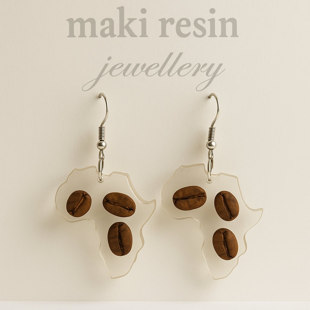 Handmade African Map Coffee Bean Resin Earrings