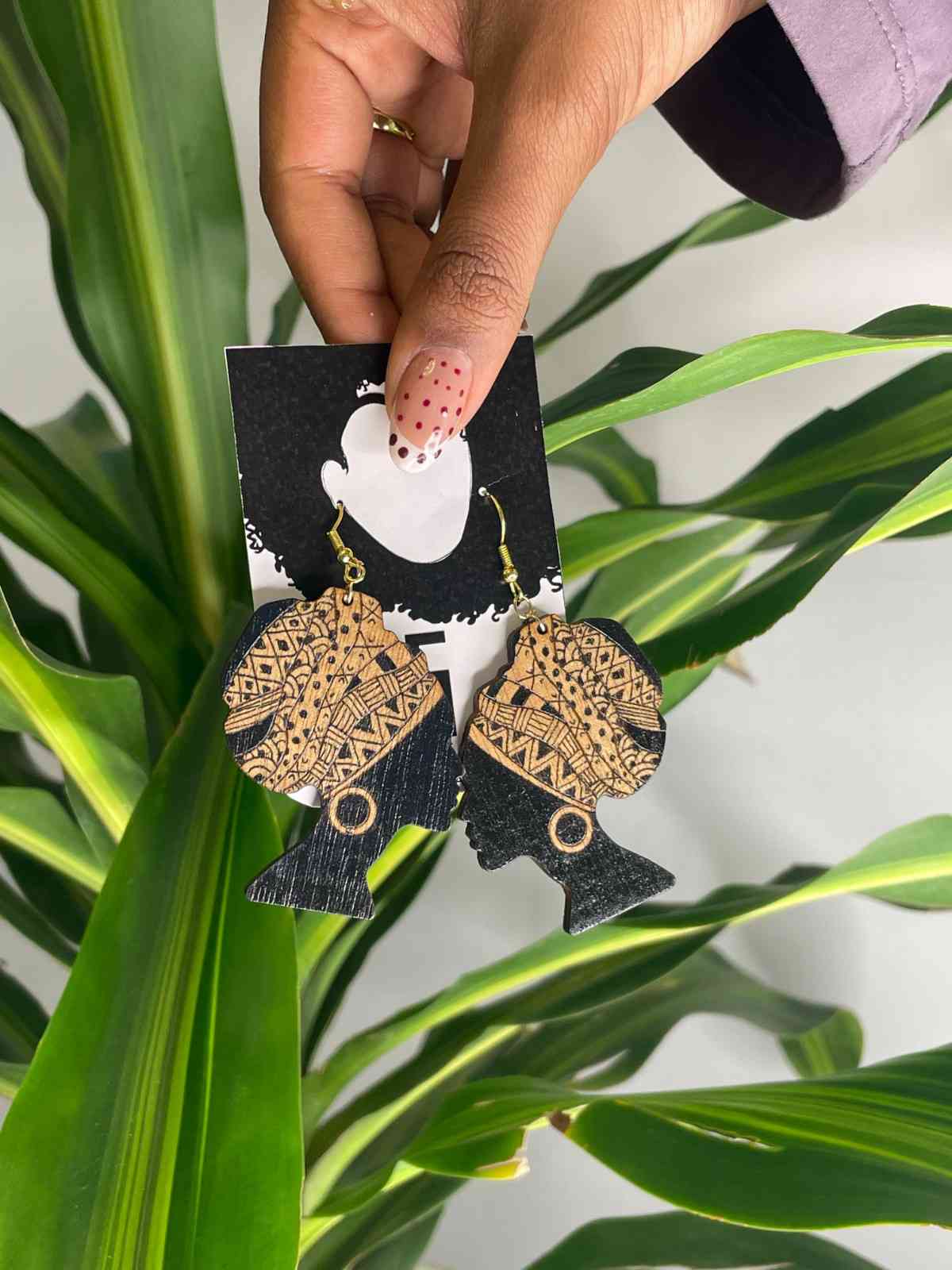 African Lady Wooden Earrings