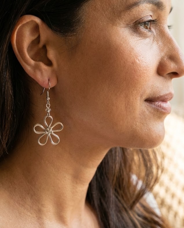Jorova Daisy Flower Silver Earrings