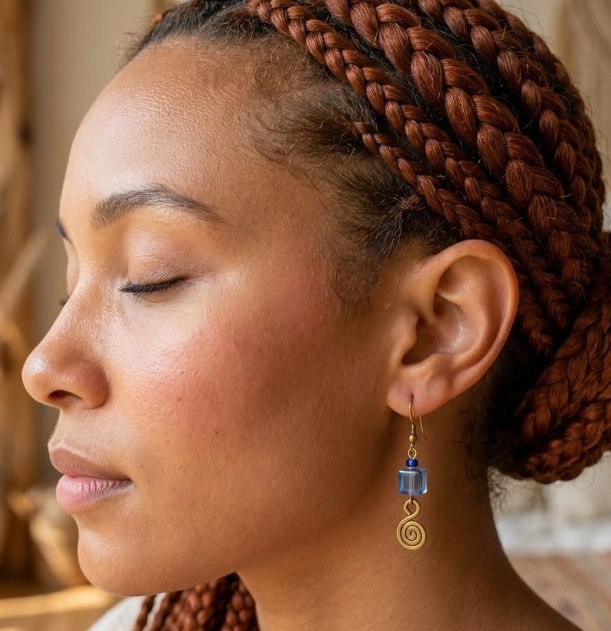 Jorova Stone Bead and Coil Earring