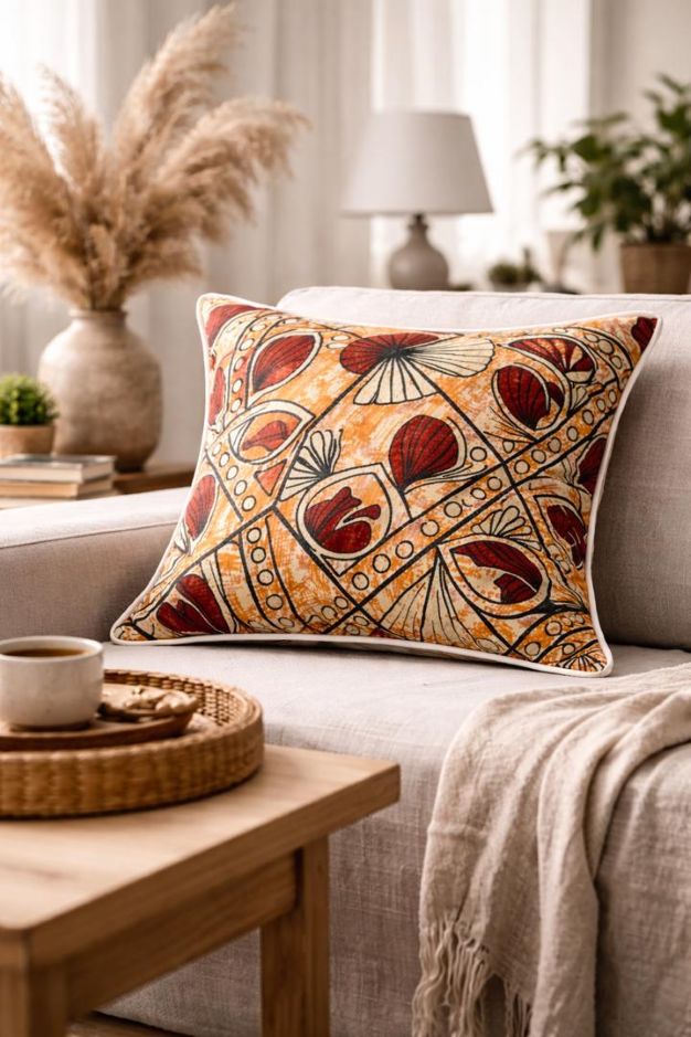African Print Pillow Cover - Geometric Sunset