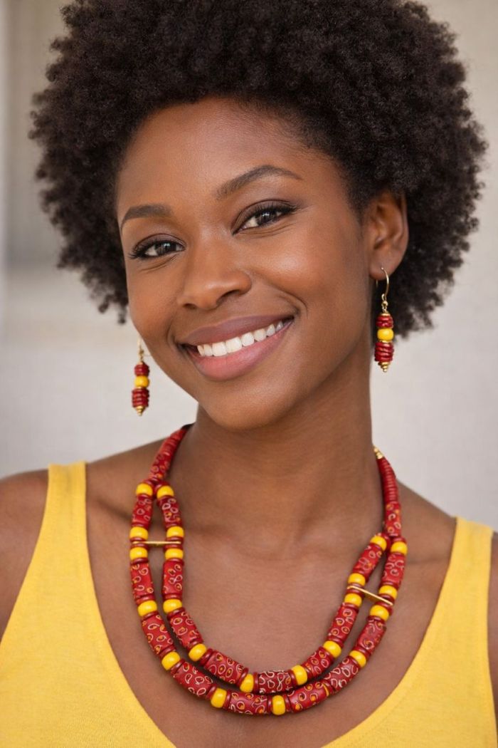 Double Strand Hand Painted W.A. Glass Bead Necklace