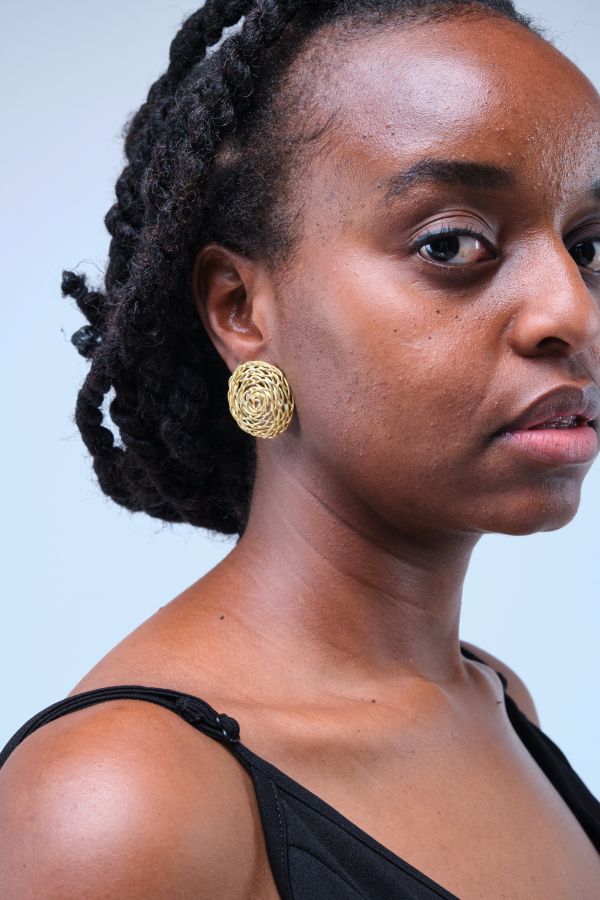 Mkeka Gold Plated Brass Stud Earrings