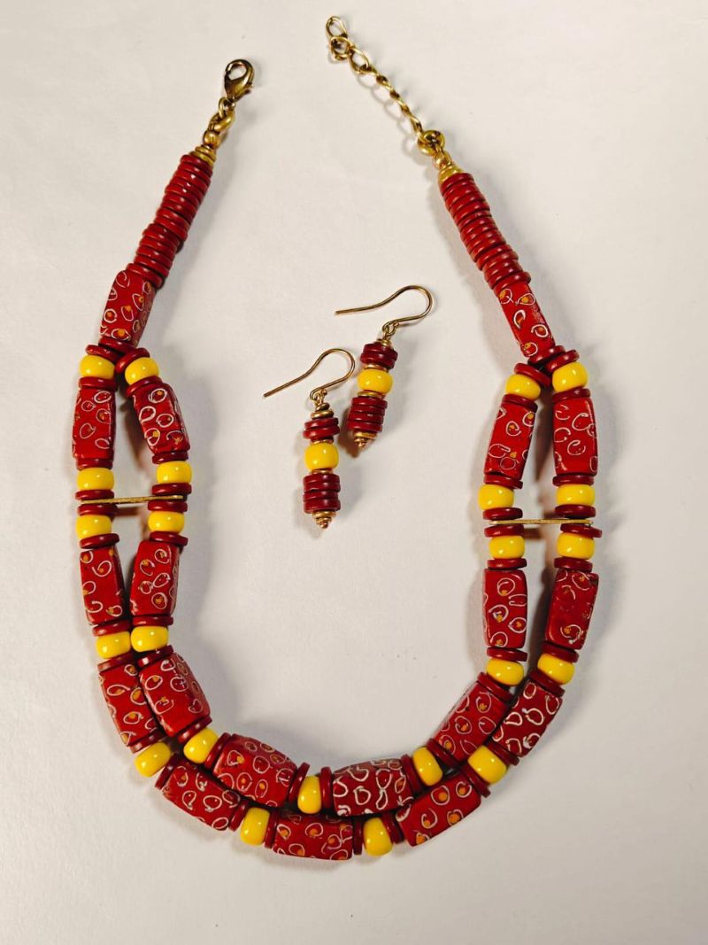 Double Strand Hand Painted W.A. Glass Bead Necklace