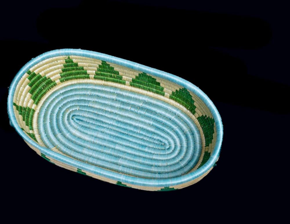 Green & Tan Geometric African Woven Breadbasket