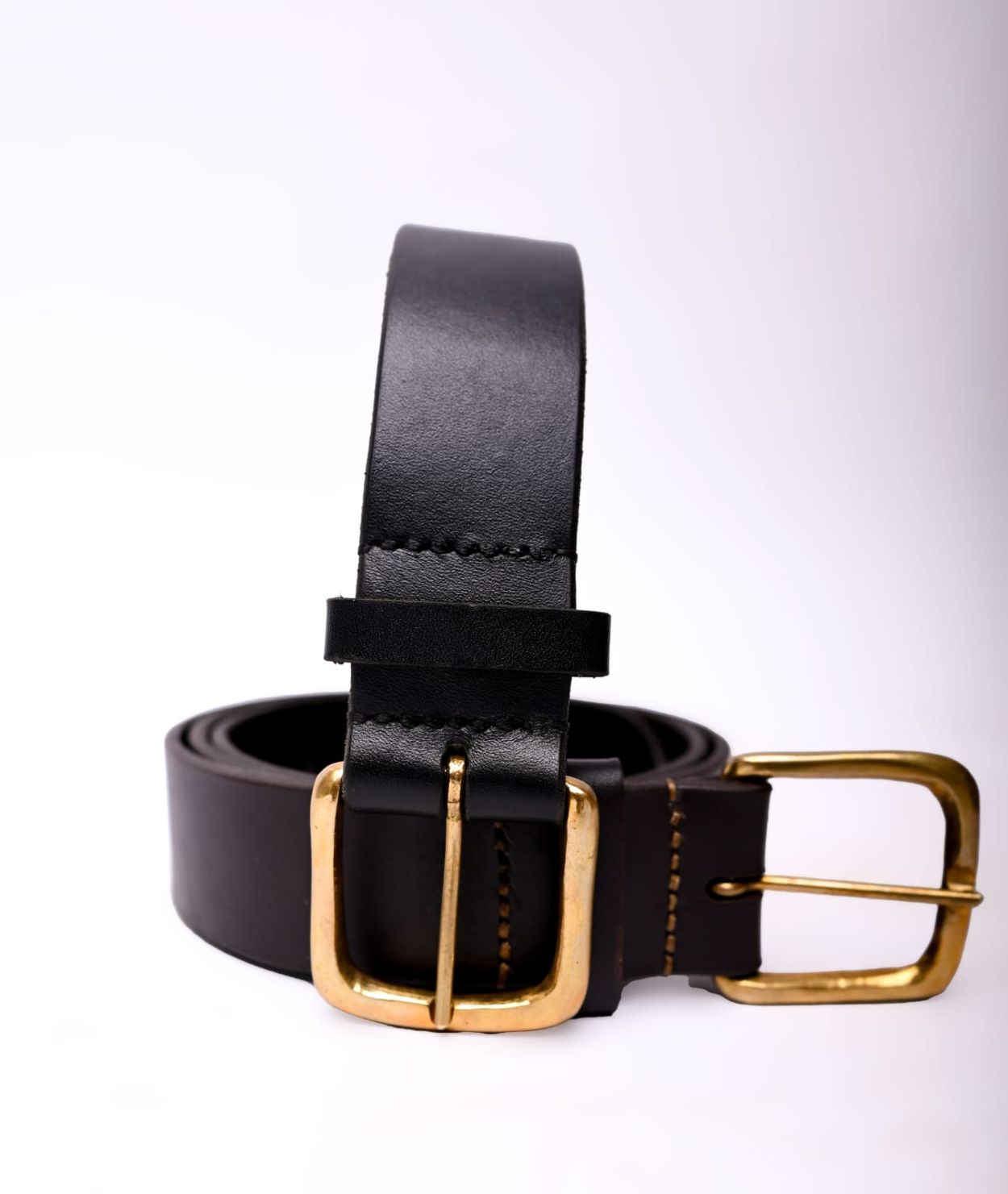 Plain Leather Belt With Brass Buckles