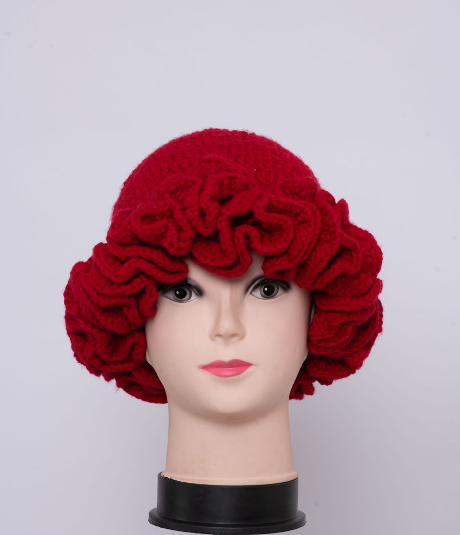 Red Plain Ruffle Hat