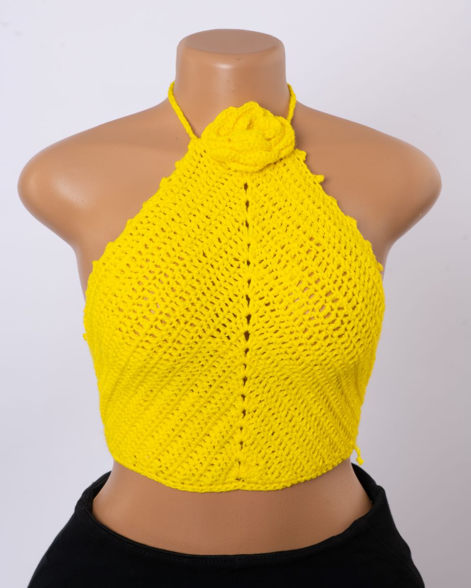 Crochet Floral Yellow Top