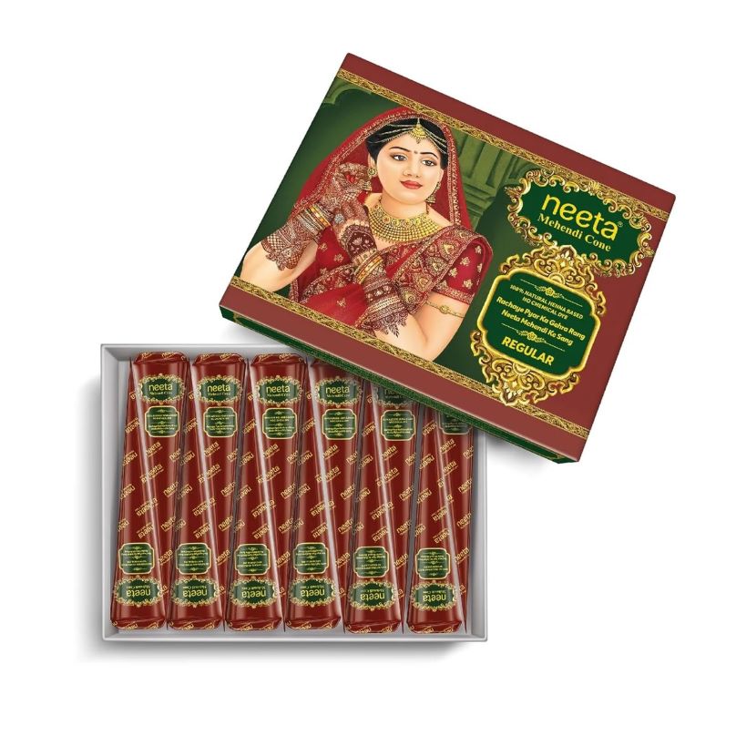 Neeta 12 Pack 100% Natural Ready to Use Henna Paste Hair Dye Cones Reddish Brown Color Tubes for women