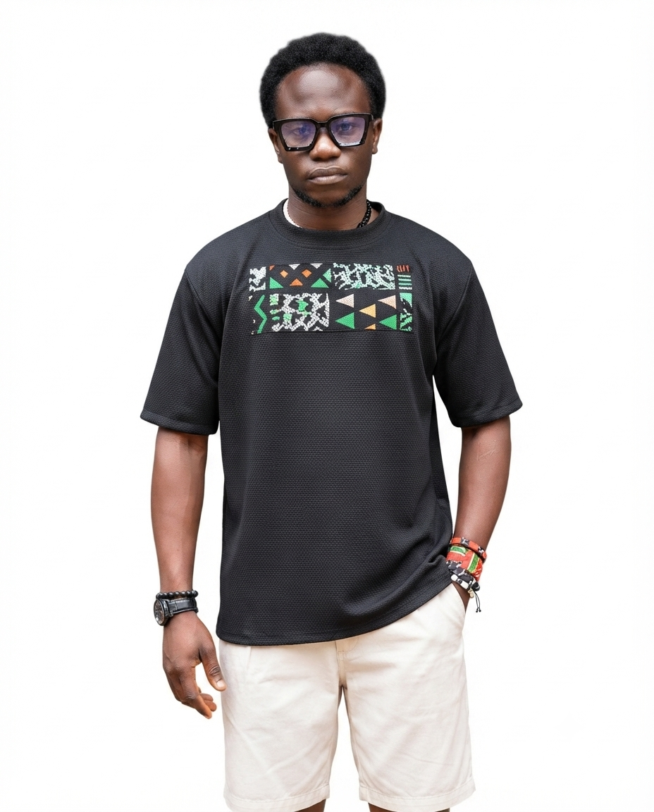 Men's Ankara Multi-Colored Chest Patch T-Shirt 