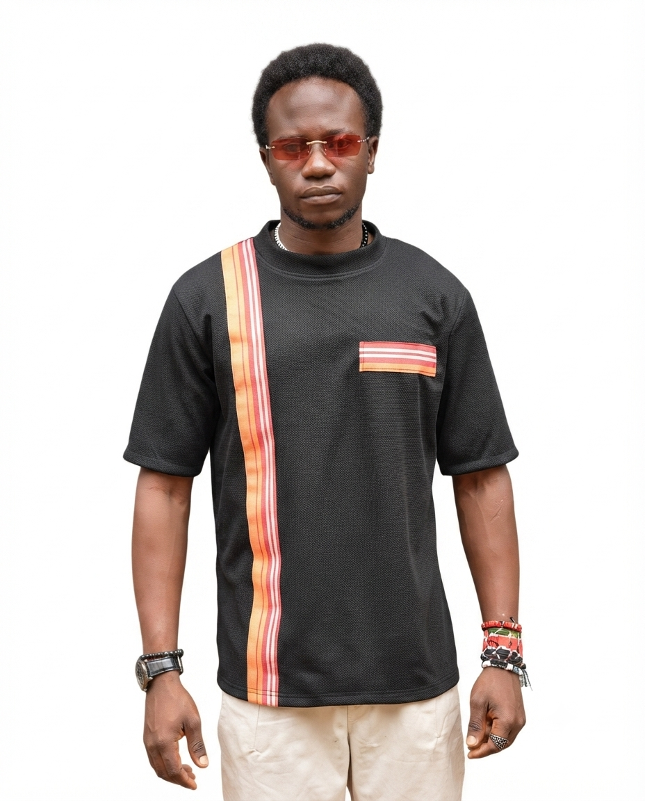 Kikoy Stripe & Mock Pocket T-Shirt