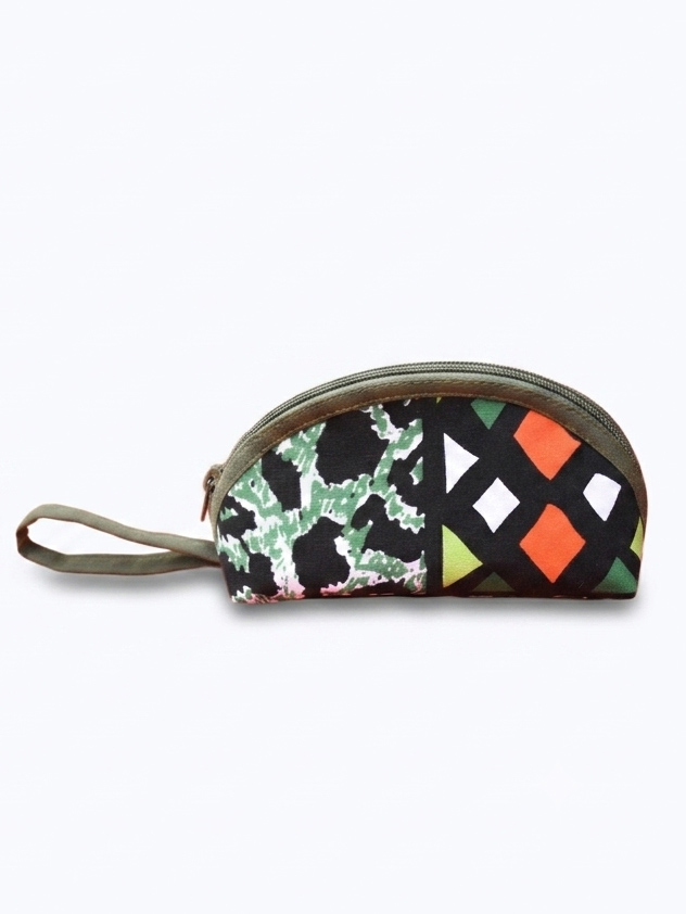 Green African Print Pouch with Wrist Strap