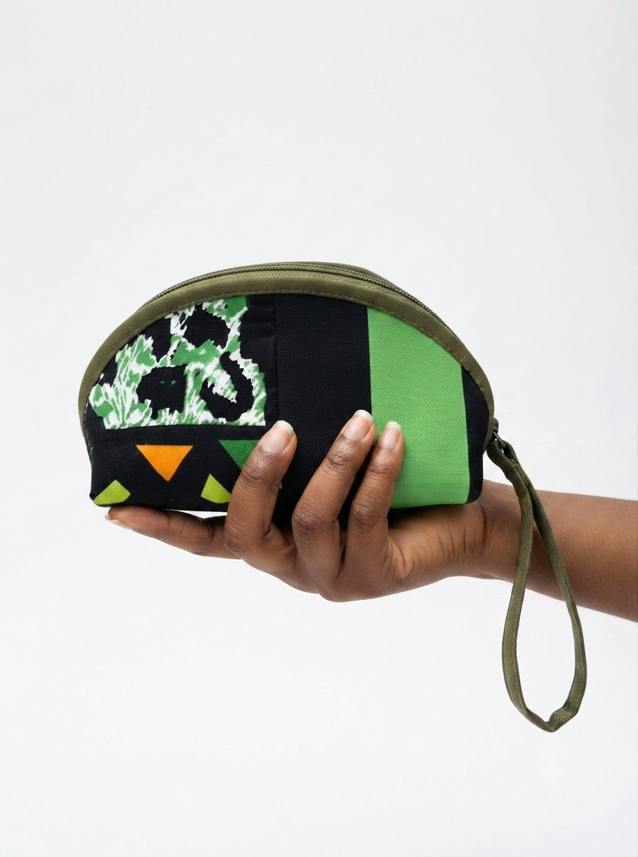Green Ankara Patchwork Pouch 