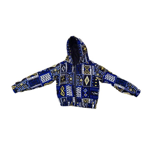 Blue & Yellow Geometric Kid's Hoodie Jacket
