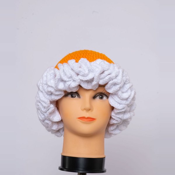 Tangerine & White B Ruffle Hat
