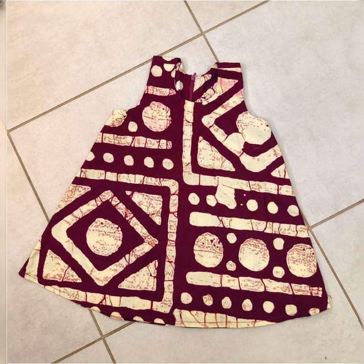Maroon & Beige Kid's A-Line Dress from Afrikart