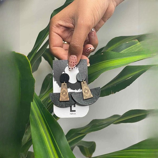 Chloe Black Wood Drop Earring 