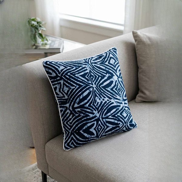 African Print Pillow Cover - Indigo Batik Design
