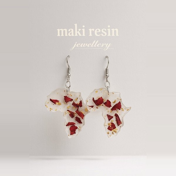 Handmade African Map Resin Earrings 