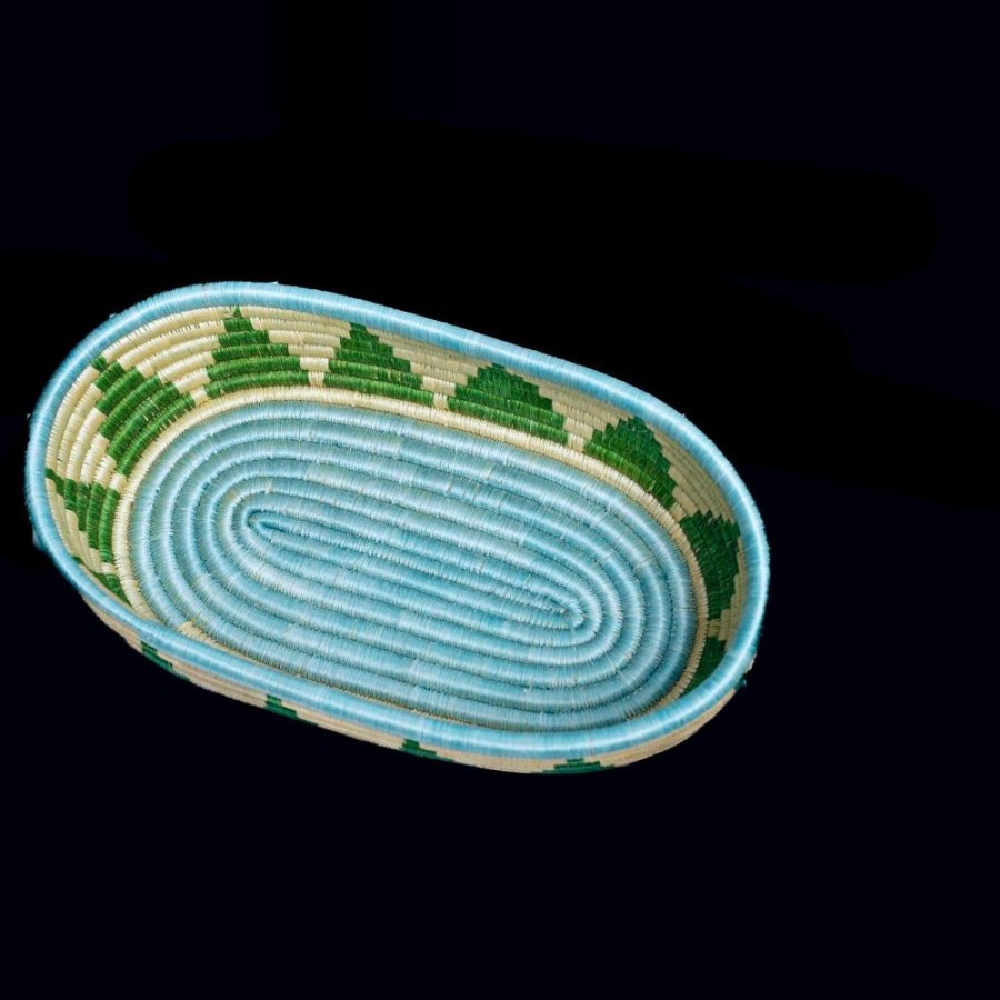 Green & Tan Geometric African Woven Breadbasket from Afrikart