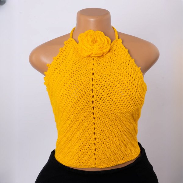 Crochet Floral Tangerine Top