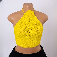 Crochet Floral Yellow Top