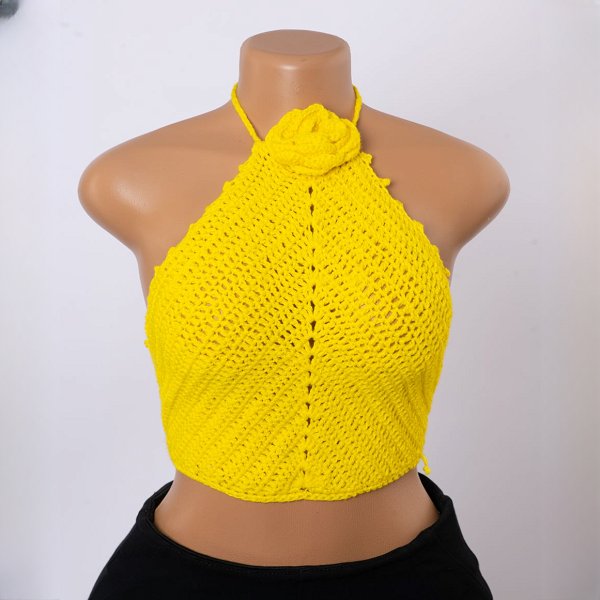 Crochet Floral Yellow Top