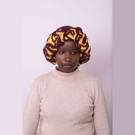 Maroon & Cream Yellow Ruffled Hat