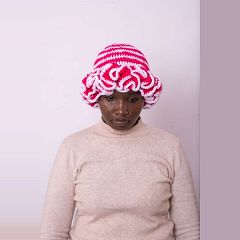 Hot Pink & White Ruffled Bucket Hat