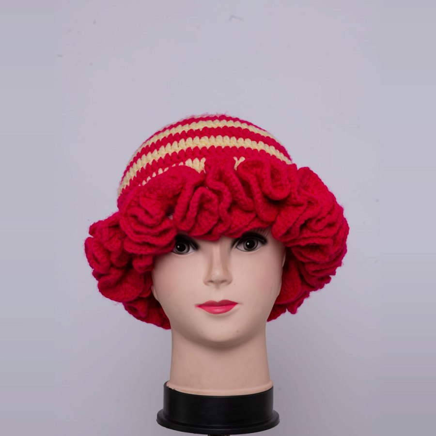 Hot Pink & Cream Yellow Ruffled Hat from Afrikart