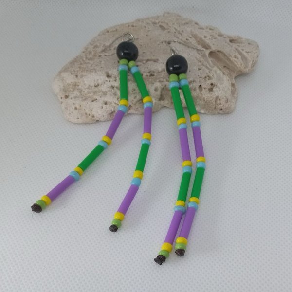 Lollipop Stalk Earrings – Black, Green, Yellow, Purple and Turquoise