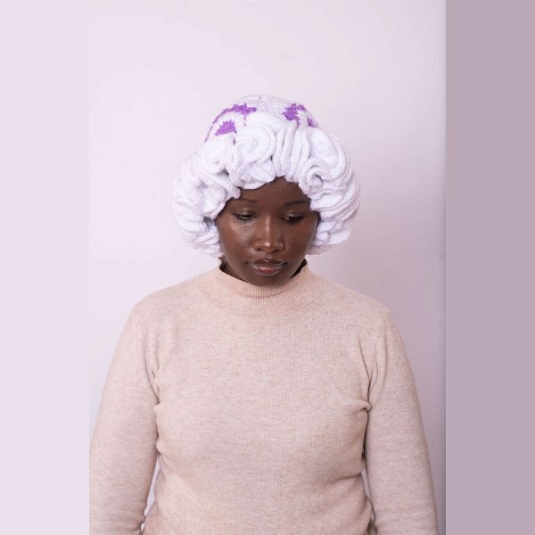 Lavender and White Granny Squared Ruffled Hat