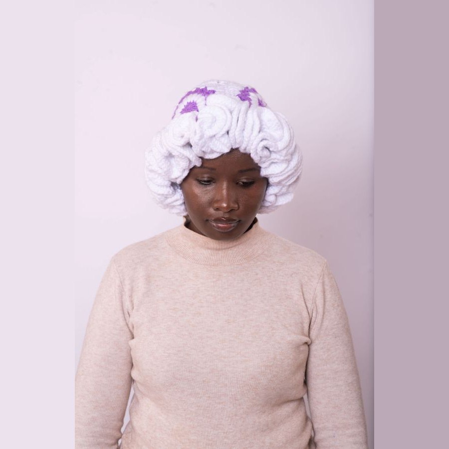 Lavender and White Granny Squared Ruffled Hat from Afrikart