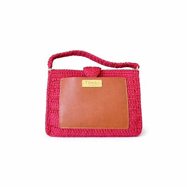Raffia Leather Bag Chic – Bordeaux