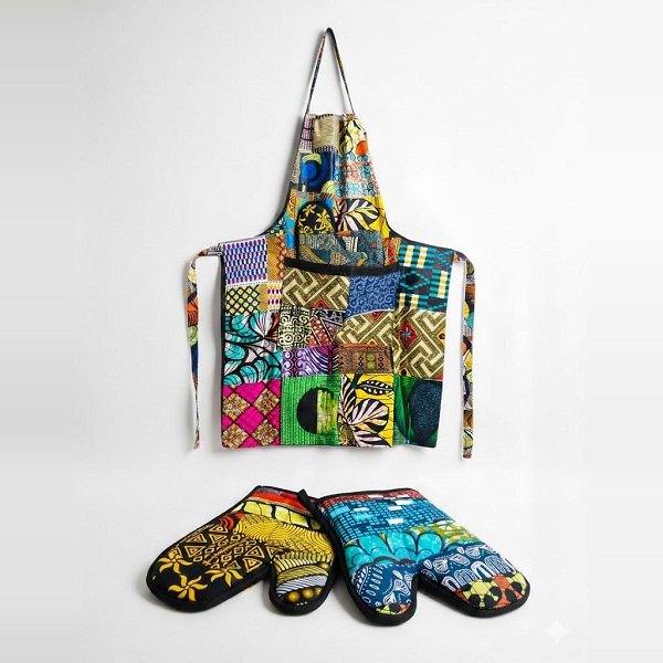 Ankara Patchwork Kitchen Set - Apron & Oven Mitt