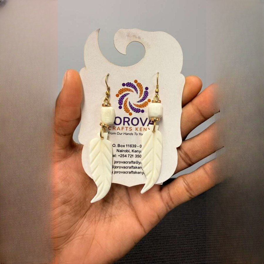 Jorova Leaf Bone Earring from Afrikart