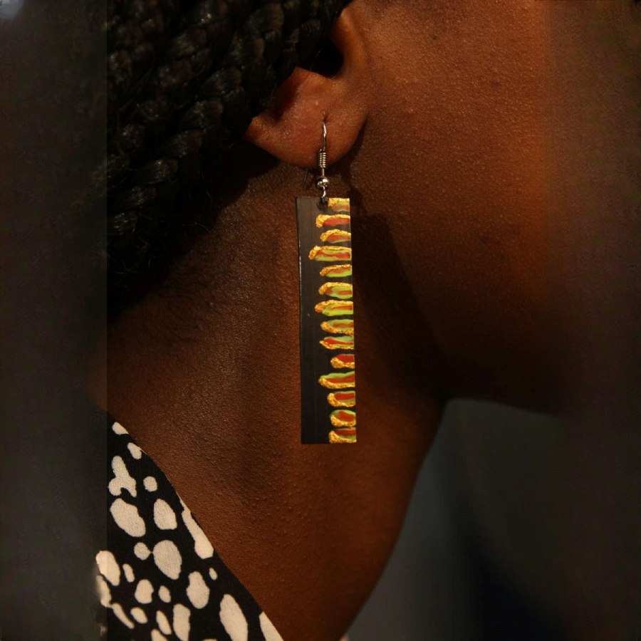Layered Mosaic Wooden Earrings from Afrikart