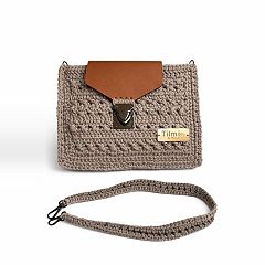 Macram Cotton Leather Bag – Grey