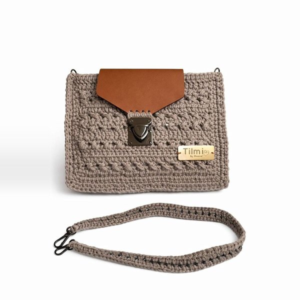 Macram Cotton Leather Bag – Grey
