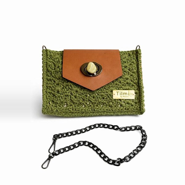 Macram Cotton Leather Bag – Olive Green
