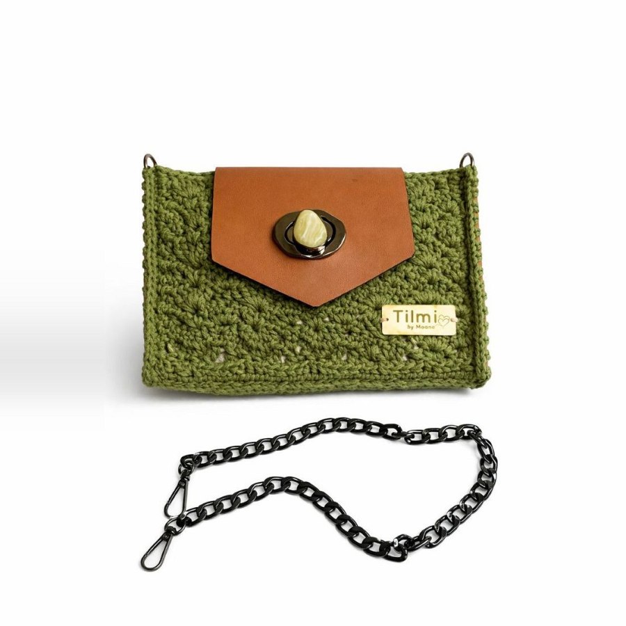 Macram Cotton Leather Bag – Olive Green from Afrikart