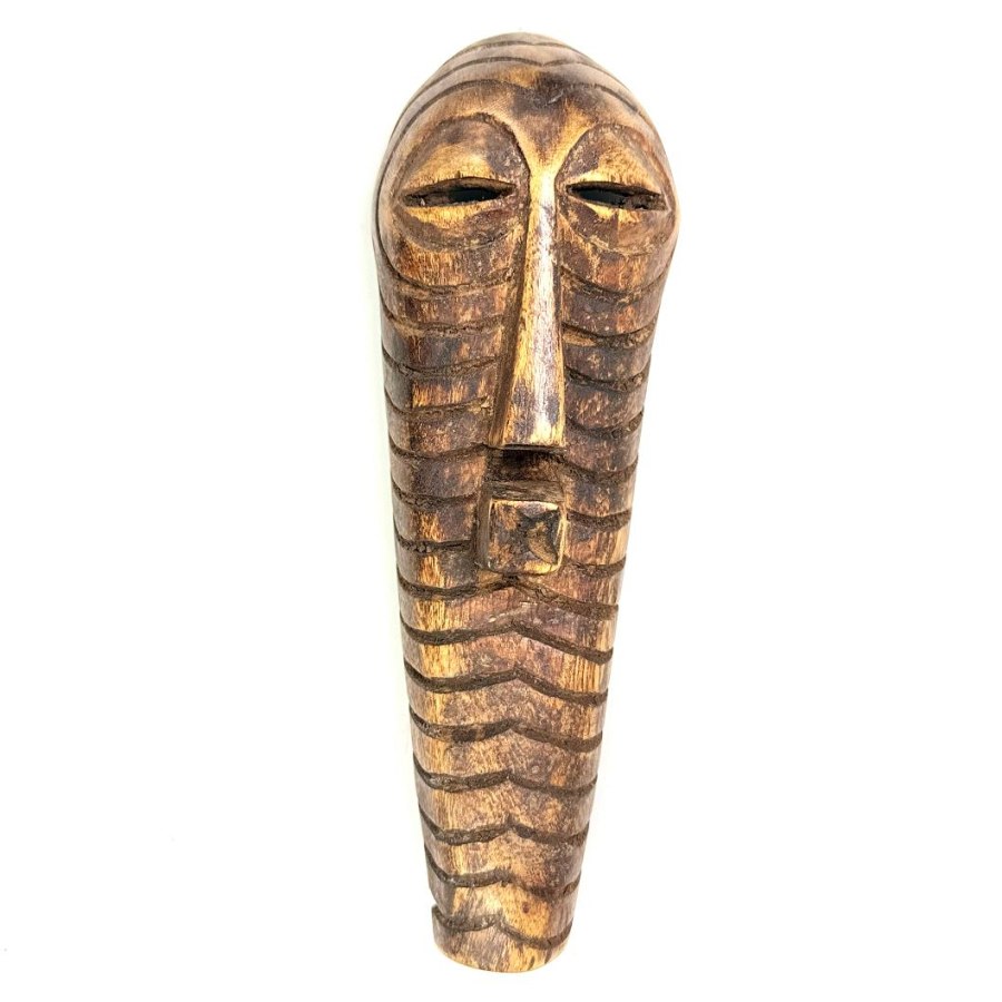 Mbila Ribbed Totemic Face - Sculptural Mask from Afrikart