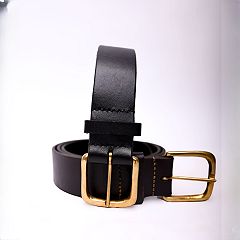 Plain Leather Belt With Brass Buckles