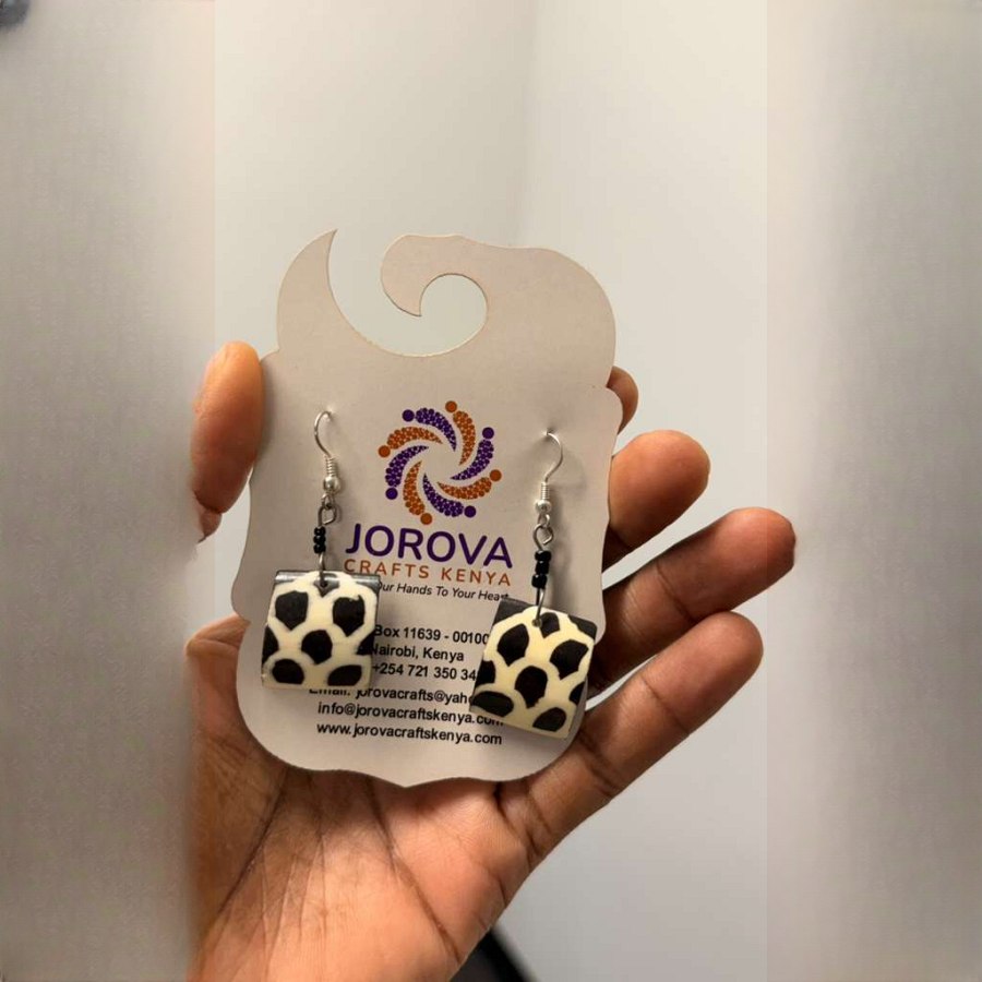 Jorova Giraffe Print Bone Earring from Afrikart