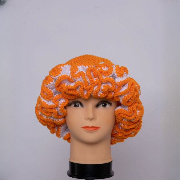 Tangerine & White A Ruffle Hat