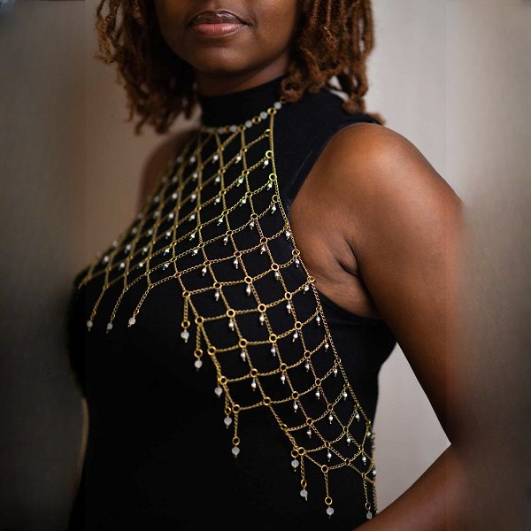 Halter Mesh Glass Bead & Brass Body Chain