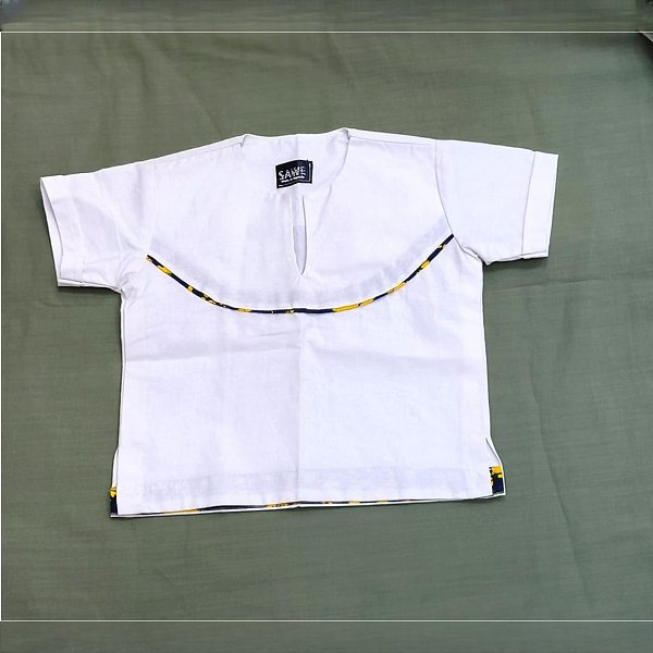 White Cotton Kid's Shirt With Yellow Accent