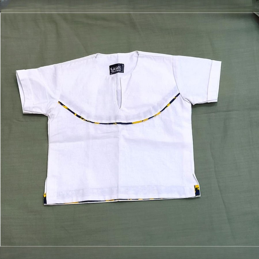 White Cotton Kid's Shirt With Yellow Accent from Afrikart